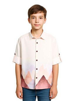 CAVIO - Off White Boys Full Sleeves Printed Shirt