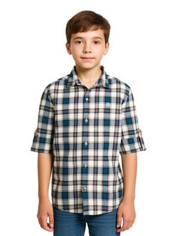 CAVIO - Blue Boys Full Sleeves Checked Casual Shirt