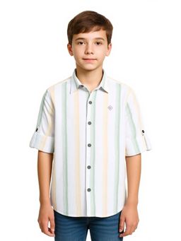 CAVIO - Yellow Boys Casual Vertical Striped Shirt