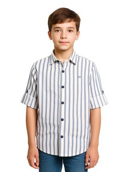 CAVIO - Blue Boys Roll-Up Sleeves Striped Casual Shirt