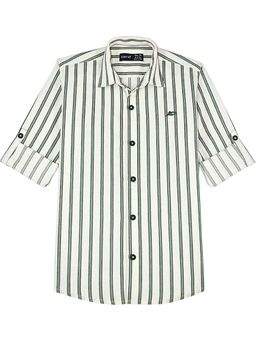 CAVIO - Green Boys Roll-Up Sleeves Striped Casual Shirt