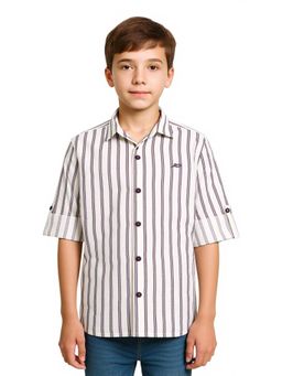 CAVIO - Magenta Boys Roll-Up Sleeves Striped Casual Shirt
