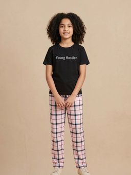 FUNKRAFTS - Girls Pink And Black Checks Comfortable Fit T-Shirt And Pyjama