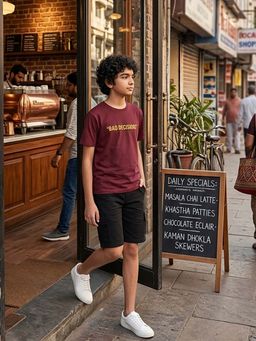 FUNKRAFTS - Boys Maroon And Black Printed T-shirt And Shorts