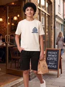 FUNKRAFTS - Boys Off White And Black Printed T-shirt And Shorts