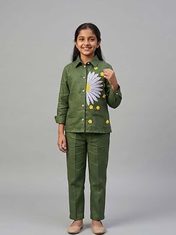 CHUCKLES AND CUDDLES - Girls Green Embroidered Cotton Co-Ord Set