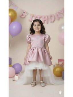 CHUCKLES AND CUDDLES - Girls Pink Embroidered Satin Dress