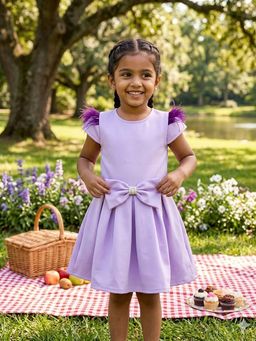 CHUCKLES AND CUDDLES - Girls Lavender Plain Crepe Dress
