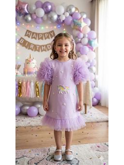 CHUCKLES AND CUDDLES - Girls Lavender Embroidered Crepe Dress