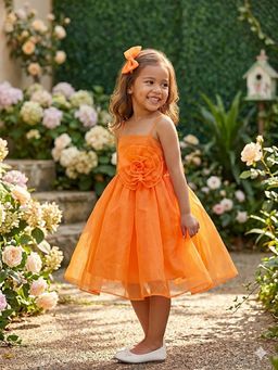 CHUCKLES AND CUDDLES - Girls Orange Floral Organza Dress
