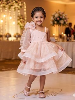 CHUCKLES AND CUDDLES - Girls Peach Embellished Organza Dress