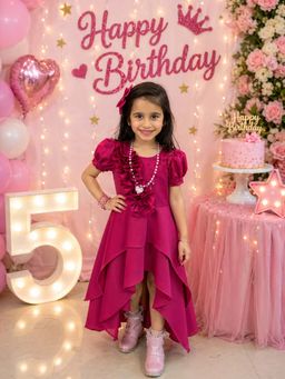CHUCKLES AND CUDDLES - Girls Pink Embellished Crepe Dress