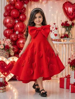 CHUCKLES AND CUDDLES - Girls Red Embellished Dress