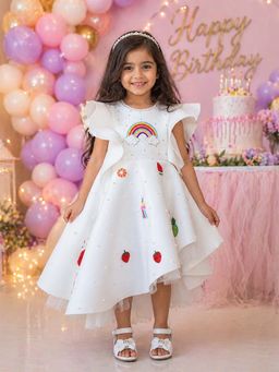 CHUCKLES AND CUDDLES - Girls White Embroidered Dress