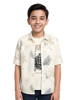 CAVIO - Beige Boys Geometric Floral Print Casual Shirt With T-shirt