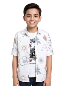 CAVIO - White Boys Floral Print Casual Shirt With T-shirt
