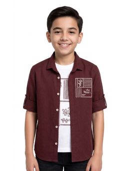 CAVIO - Maroon Boys Full Sleeves Printed Shirt Whit T-shirt