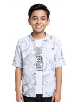 CAVIO - White Boys Full Sleeves Abstract Printed Shirt With T-shirt