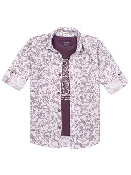 CAVIO - Wine Boys Full Sleeves Abstract Printed Shirt With T-shirt