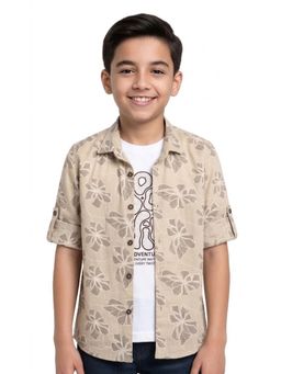 CAVIO - Khaki Boys Floral Print Casual Shirt With T-shirt