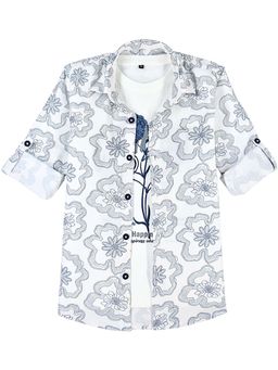CAVIO - White Boys Floral Print Casual Shirt With T-shirt
