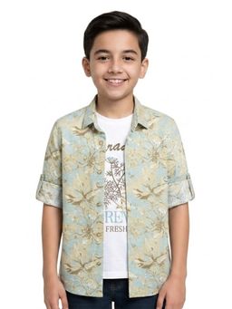CAVIO - Green Boys Floral Print Casual Shirt With T-shirt