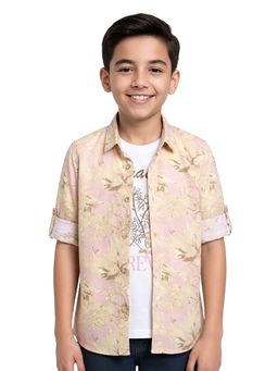 CAVIO - Pink Boys Floral Print Casual Shirt With T-shirt