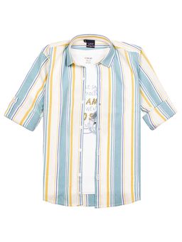 CAVIO - Green Boys Full Sleeves Striped Shirt With T-shirt