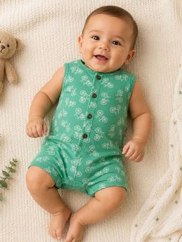 Nino Bambino - Unisex Organic Cotton Sleeveless Half Romper -Green