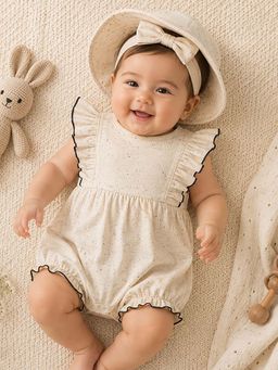 Nino Bambino - Organic Cotton Sleeveless Jumpsuit With Hat Girl -Cream