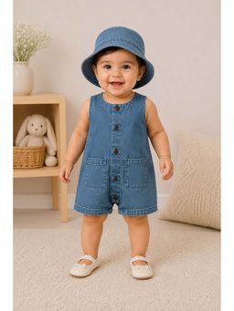 Nino Bambino - Organic Cotton Sleeveless Jumpsuit With Hat Girl -Blue