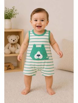 Nino Bambino - Unisex Organic Cotton Sleeveless Stripped Print Romper -Green