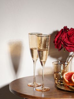 Pure Home + Living - Gold Hammered Flute Glasses, Set of 2