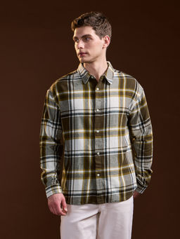 The Bear House - Mens Cotton Oversized Olive Casual Shirt