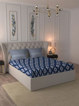 MYTRIDENT - Comfort Living Queen Cotton Bedsheet & Pillowcases Daniyal Blue (Set of 3)