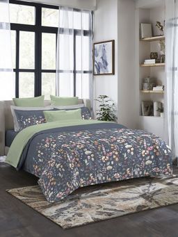MYTRIDENT - Indulgence Paintly Pattern Cotton King Bedsheet & Pillow Covers-Blue Bell (Set of 5)