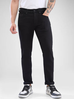 Spykar - Men Regular Fit Mid Waist Black Jeans
