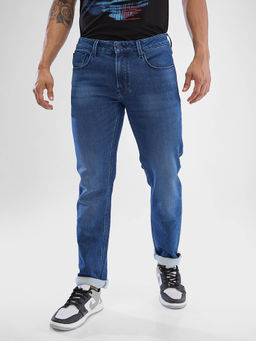 Spykar - Men Regular Fit Mid Waist Blue Jeans