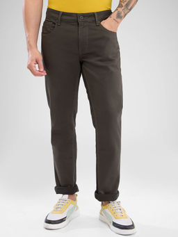 Spykar - Men Regular Fit Mid Waist Olive Jeans