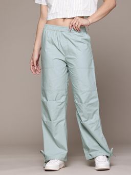 Popnetic - Women Loose Fit High-Rise Parachute Green Cargo Trouser