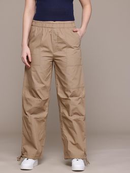 Popnetic - Women Loose Fit High-Rise Parachute Beige Cargo Trouser
