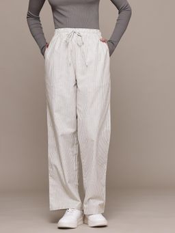 Popnetic - Striped Green Linen Blend Wide Leg Trouser