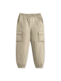 Trampoline - Boys Woven Cotton Cargo Trousers With 4 Pockets - Beige