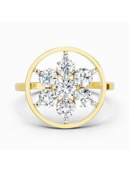 Sparkles - Lab Grown Diamond 0.76 Carat Round Shape Diamond Flower Ring 14K Yellow Gold