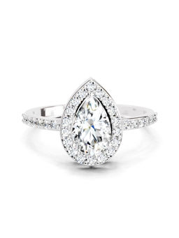 Sparkles - Lab Grown Diamond 1.22 Carat Pear Halo Diamond Ring 14K Silver IGI Certified