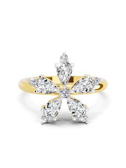 Sparkles - Lab Grown Diamond 1.61 Carat Pear Shape Floral Ring 14K Yellow Gold IGI Certified