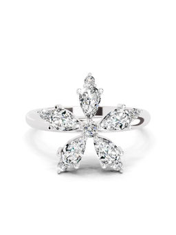 Sparkles - Lab Grown Diamond 1.61 Carat Pear Shape Floral Ring 14K Silver IGI Certified