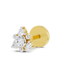 Sparkles - Lab Grown Diamond IGI Certified 0.04 Ct Floral Nose Pin Round Shape 14K Yellow Gold