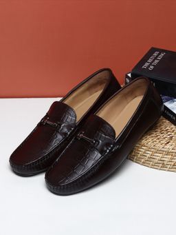 Teakwood - Mens Brown Textured Geniune Leather Formal Loafer