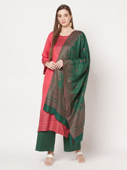 Safaa - Women Winter Acro Wool Woven Suit With Stole Unstitched Dress Material-Pink